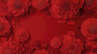 红色纸艺花朵背景装饰图