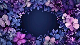 紫色花卉环绕的梦幻背景