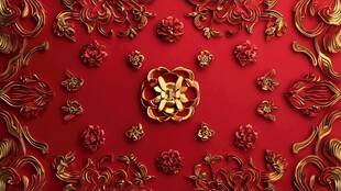 中式红底金色华丽花纹图案