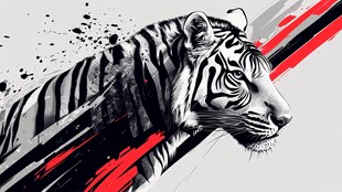 黑白虎影配红黑动感线条