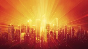 金色光芒下的繁华都市