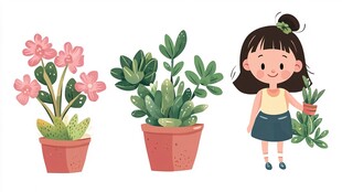 女孩与可爱盆栽