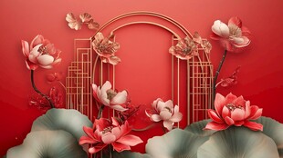 中式红墙荷花拱门美陈