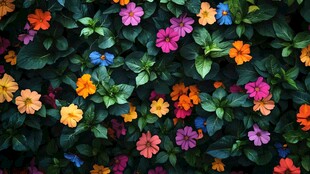 多彩小花与绿叶的美丽组合