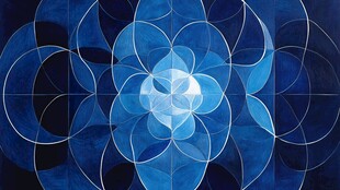 蓝色几何抽象对称艺术图案