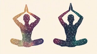 双人多彩瑜伽冥想剪影