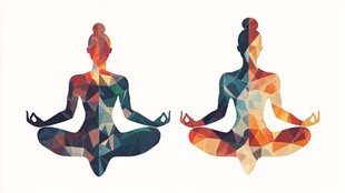 双瑜伽者冥想多彩剪影