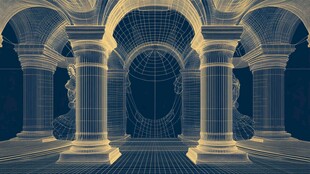 3D线条勾勒的古典建筑空间