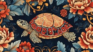中式花卉海龟精美图案