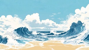 海浪翻涌的活力海滨图景