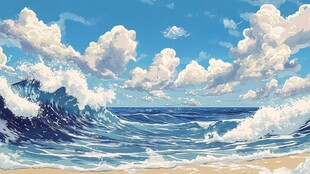 海浪翻涌下的蔚蓝海岸