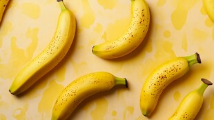 黄底上的美味成熟香蕉