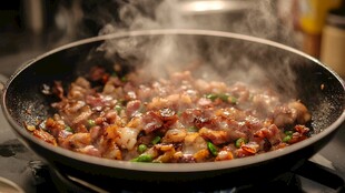 锅中美味食材正翻炒