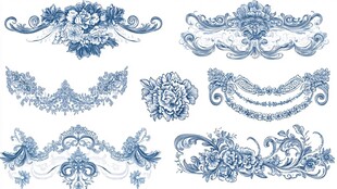 蓝白色古典花纹装饰图案