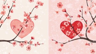 双幅爱心樱花浪漫插画