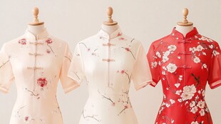 三款精美中式旗袍展示