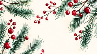 圣诞松枝红果装饰图