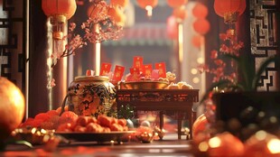 新春佳节传统祭祀祈福场景