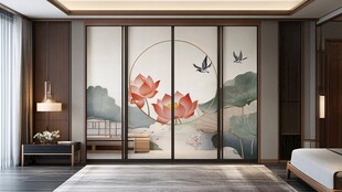 中式卧室之雅致荷花屏风