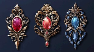 复古华丽宝石胸针三枚