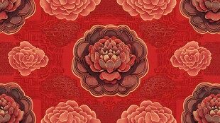 中式牡丹红底精美花纹图