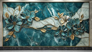 蓝绿花卉大理石装饰画