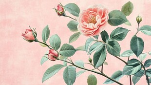 粉色蔷薇花枝插画