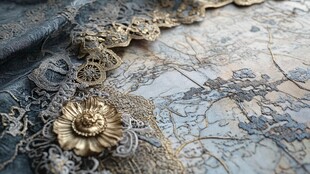 精致蕾丝布料与金属花饰