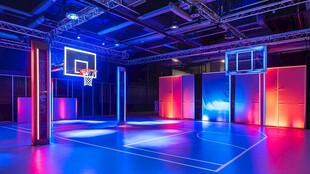 炫酷灯光下的室内篮球场