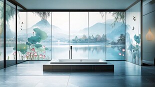 中式雅致浴室湖景风光