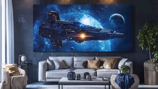 科幻飞船壁画装点现代客厅