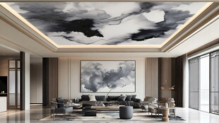 现代客厅水墨风天花板设计