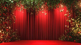 红幕绿植装饰的梦幻舞台