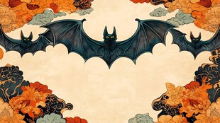 中式古风蝙蝠祥云插画