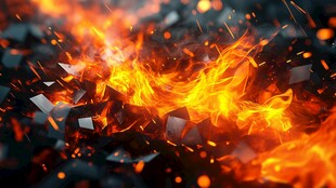 炽热火焰燃烧破碎物体