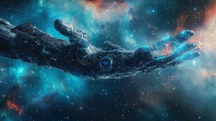 机械手臂于浩瀚星空中伸展