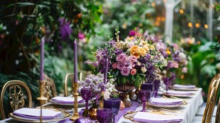 浪漫紫色系花卉宴会餐桌