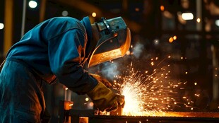 工人专注焊接迸发火花