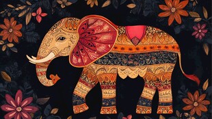 印度风装饰大象与花卉图案