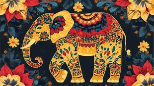华丽花纹大象装饰图案