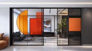 现代风玻璃隔断客厅空间