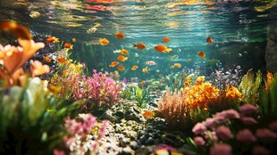 梦幻水下鱼群与多彩水草