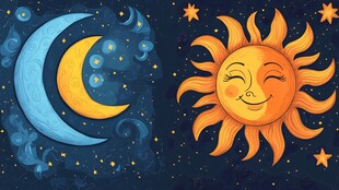 可爱日月插画 梦幻星空元素