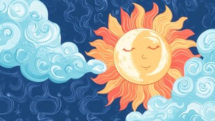 梦幻云朵间的微笑太阳