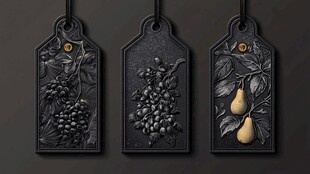 复古浮雕水果图案黑色吊牌