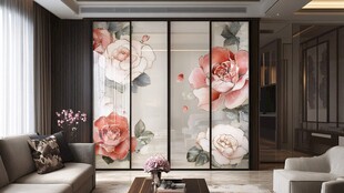 中式客厅的花卉艺术屏风