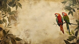 复古风双鹦鹉栖枝图景