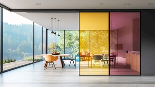 多彩玻璃隔断的现代明亮空间