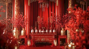 中式喜庆红装古典华贵场景