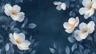 蓝底白花浪漫花卉背景图